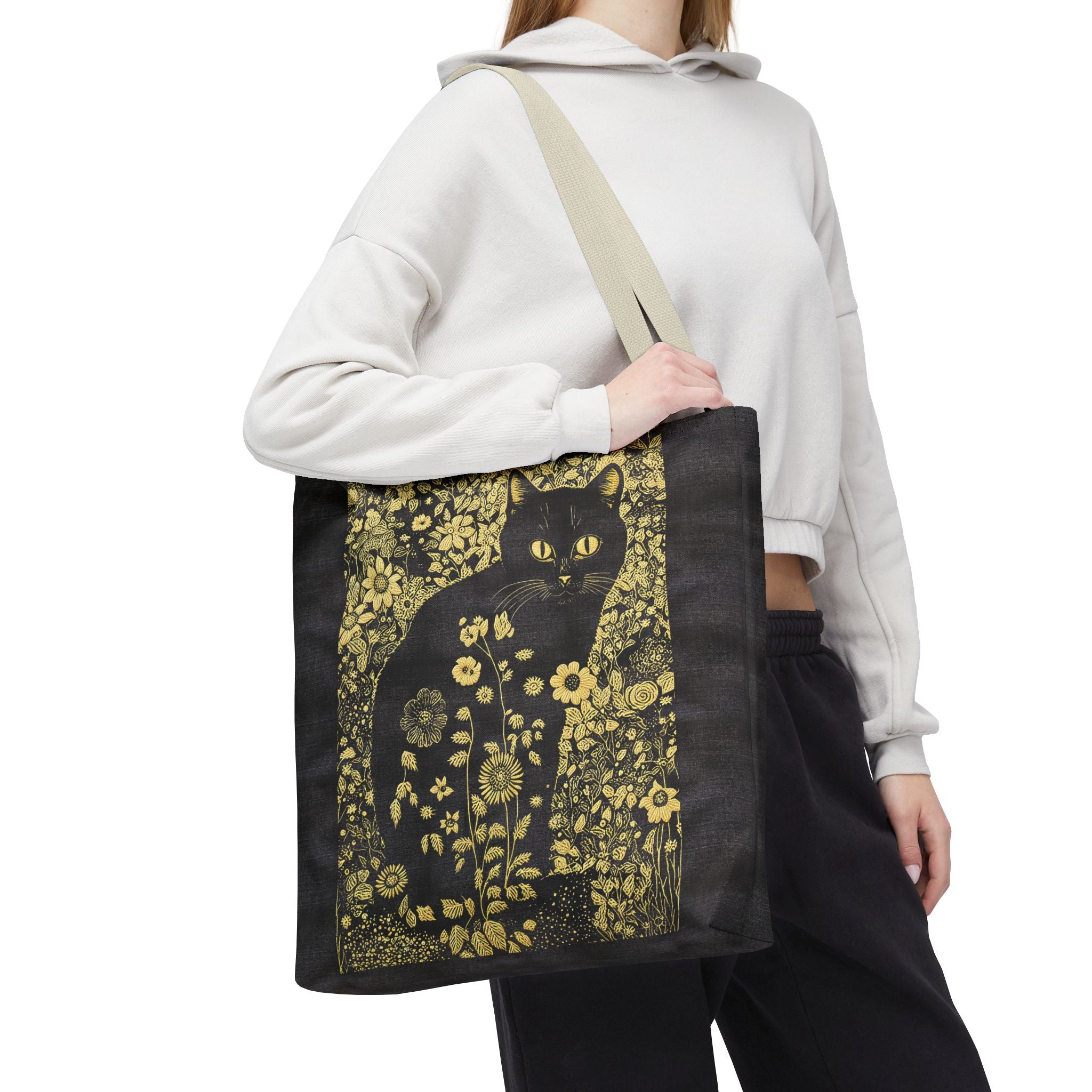 'Klimt Kat' Midnight Black Tote Bag