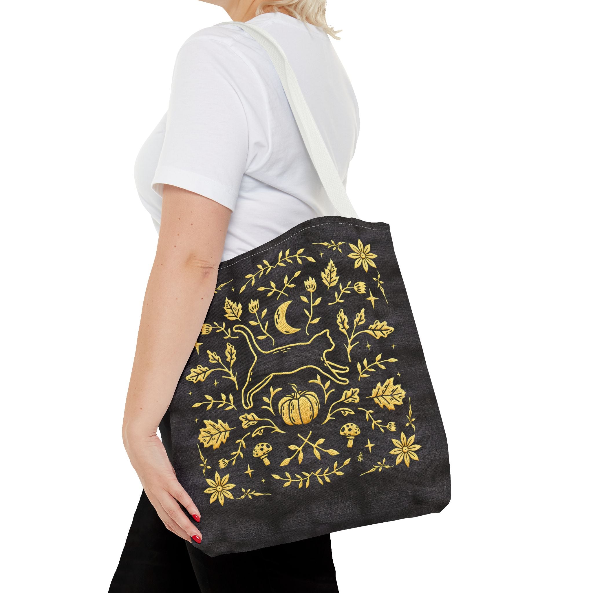 'Autumn Stroll' Midnight Black Tote Bag