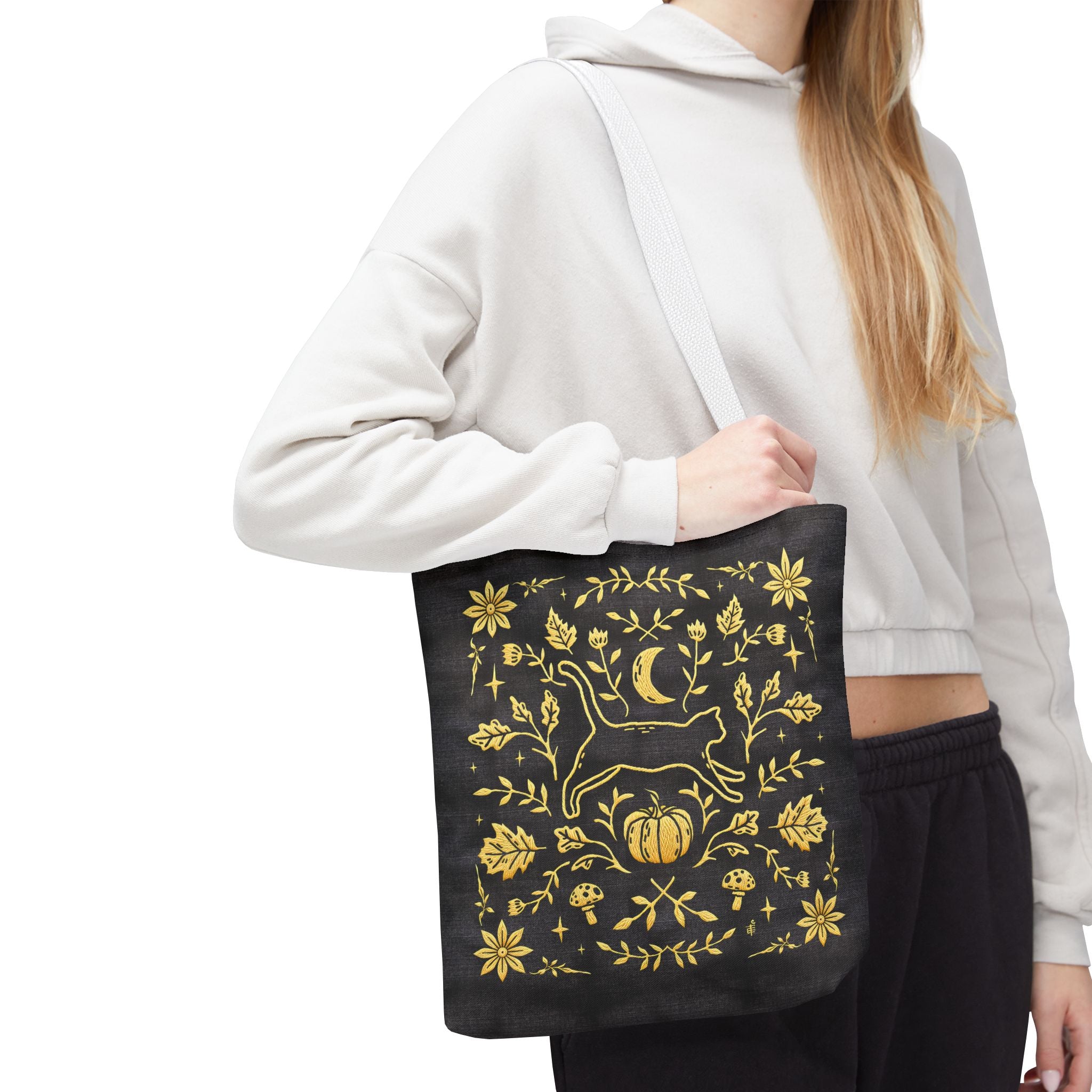 'Autumn Stroll' Midnight Black Tote Bag