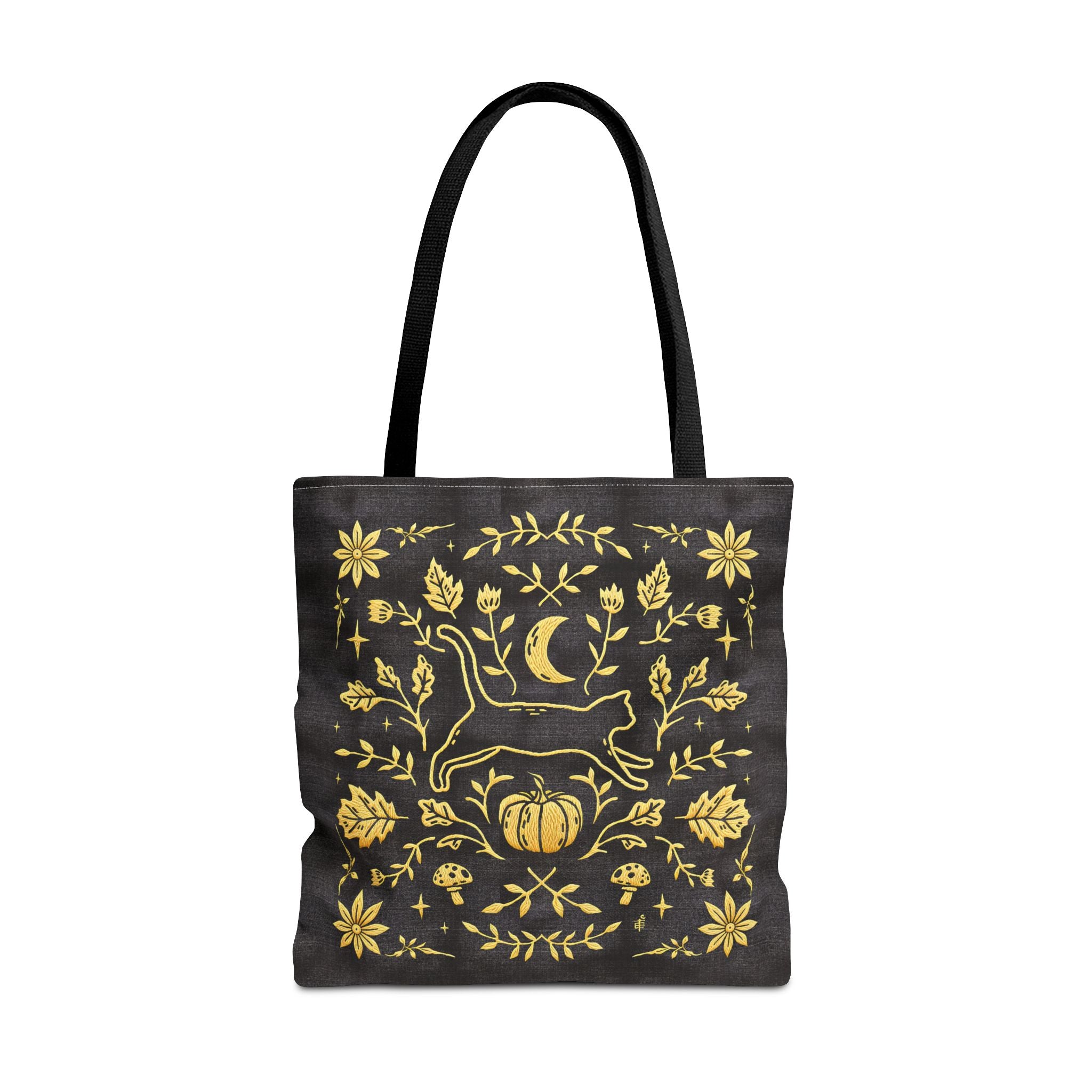 'Autumn Stroll' Midnight Black Tote Bag