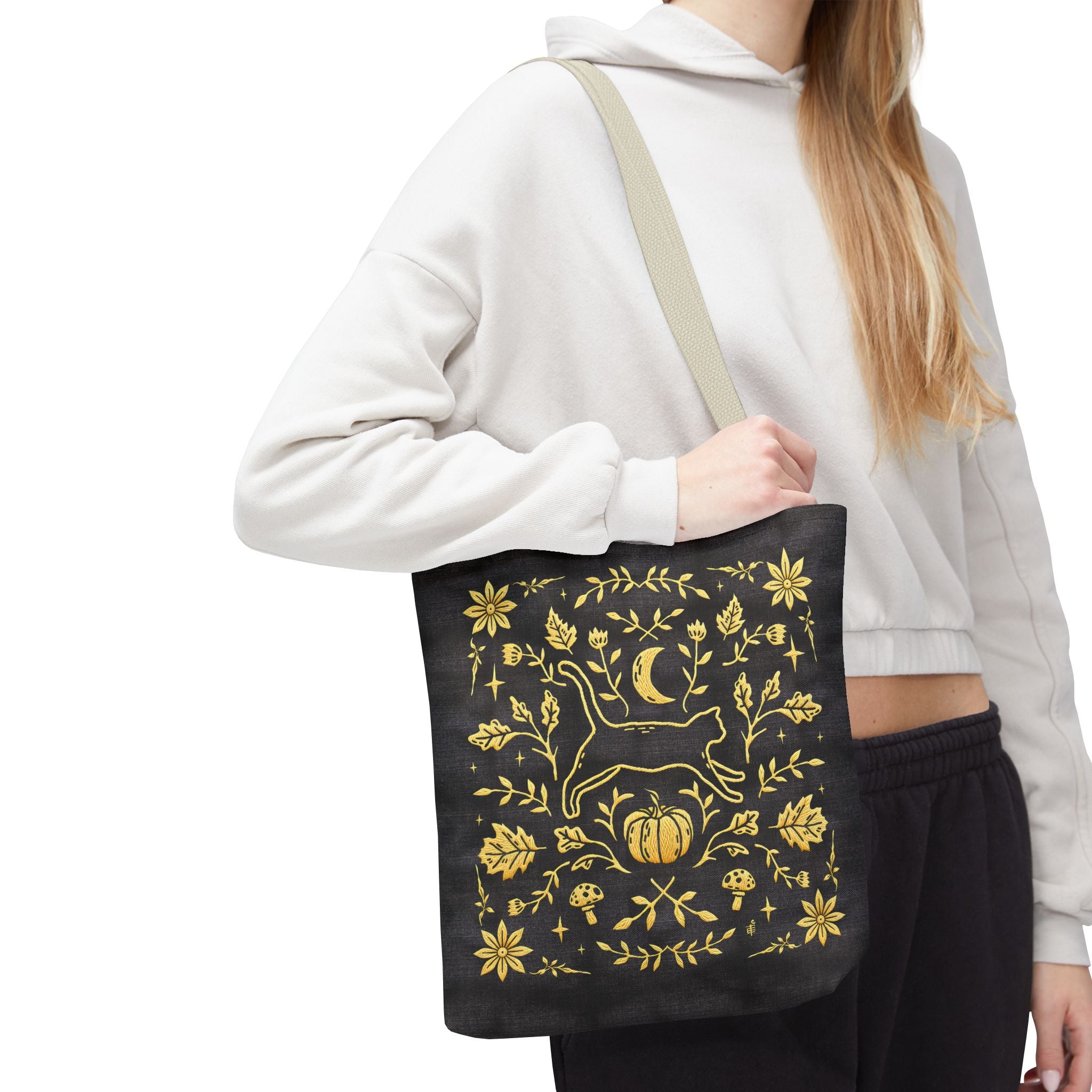 'Autumn Stroll' Midnight Black Tote Bag