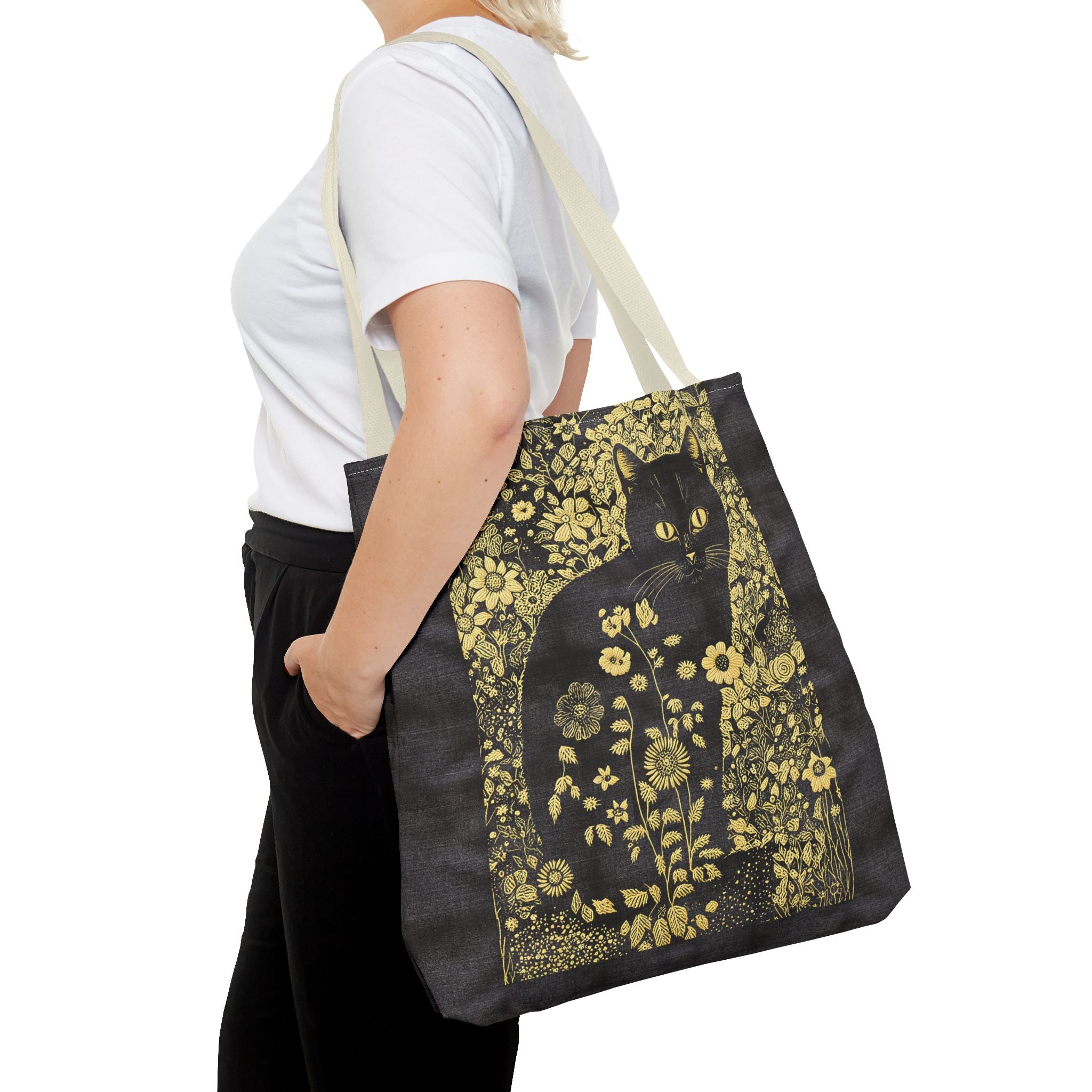 'Klimt Kat' Midnight Black Tote Bag