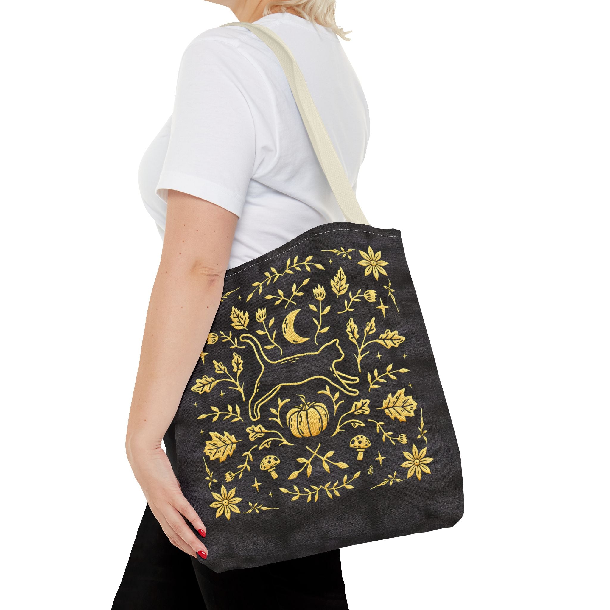 'Autumn Stroll' Midnight Black Tote Bag
