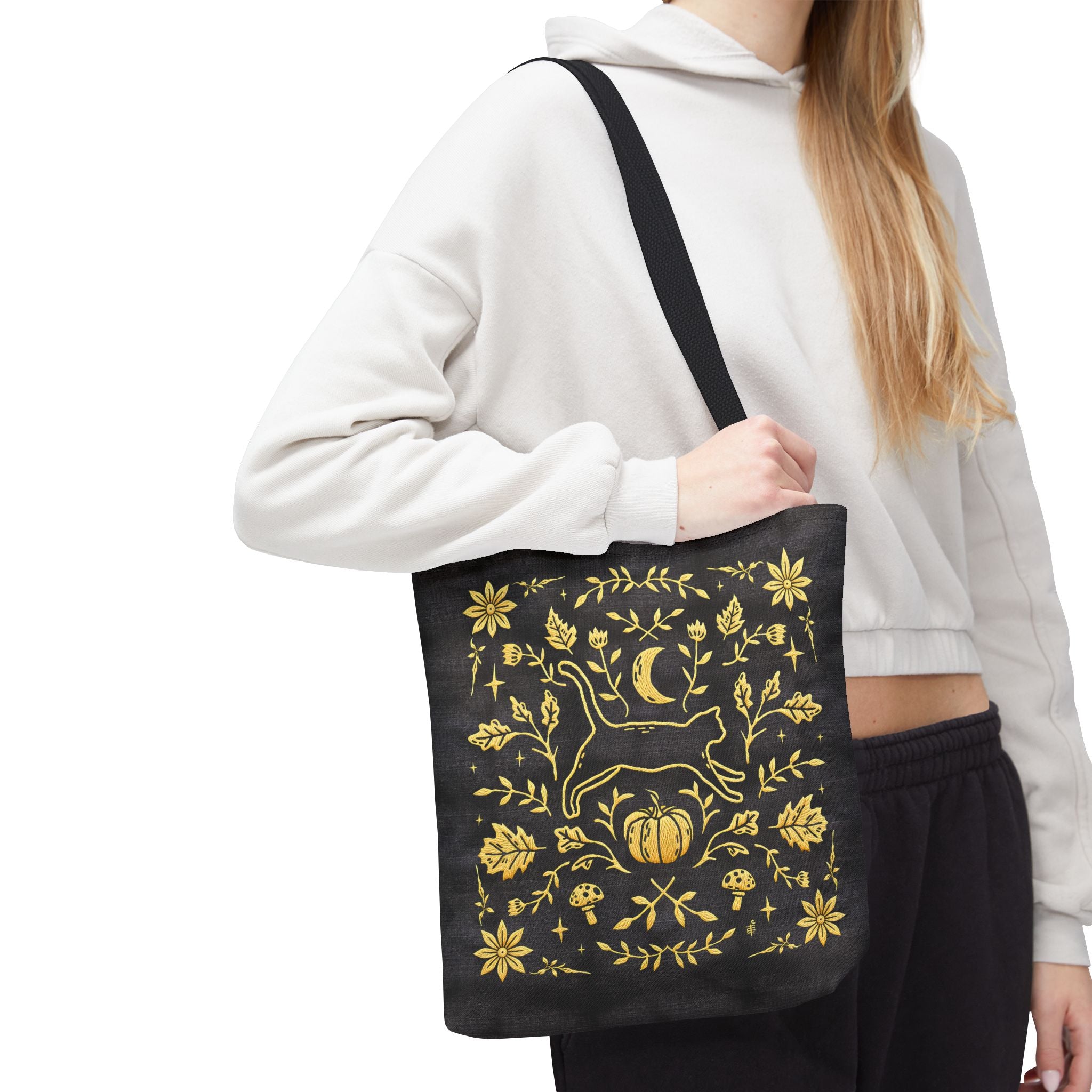 'Autumn Stroll' Midnight Black Tote Bag