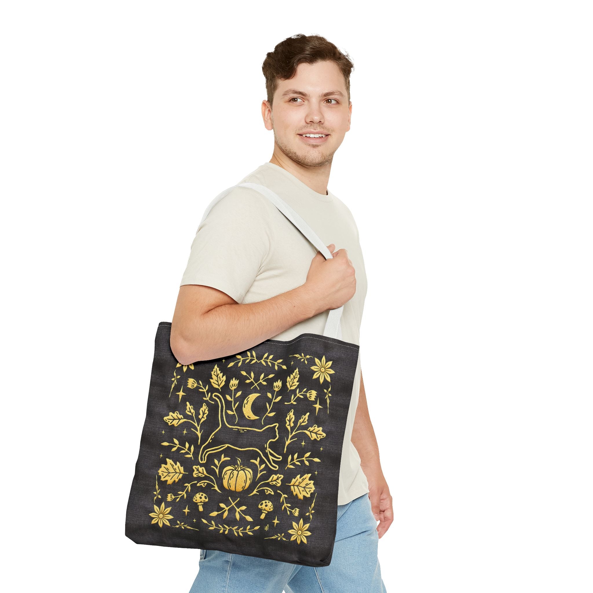 'Autumn Stroll' Midnight Black Tote Bag