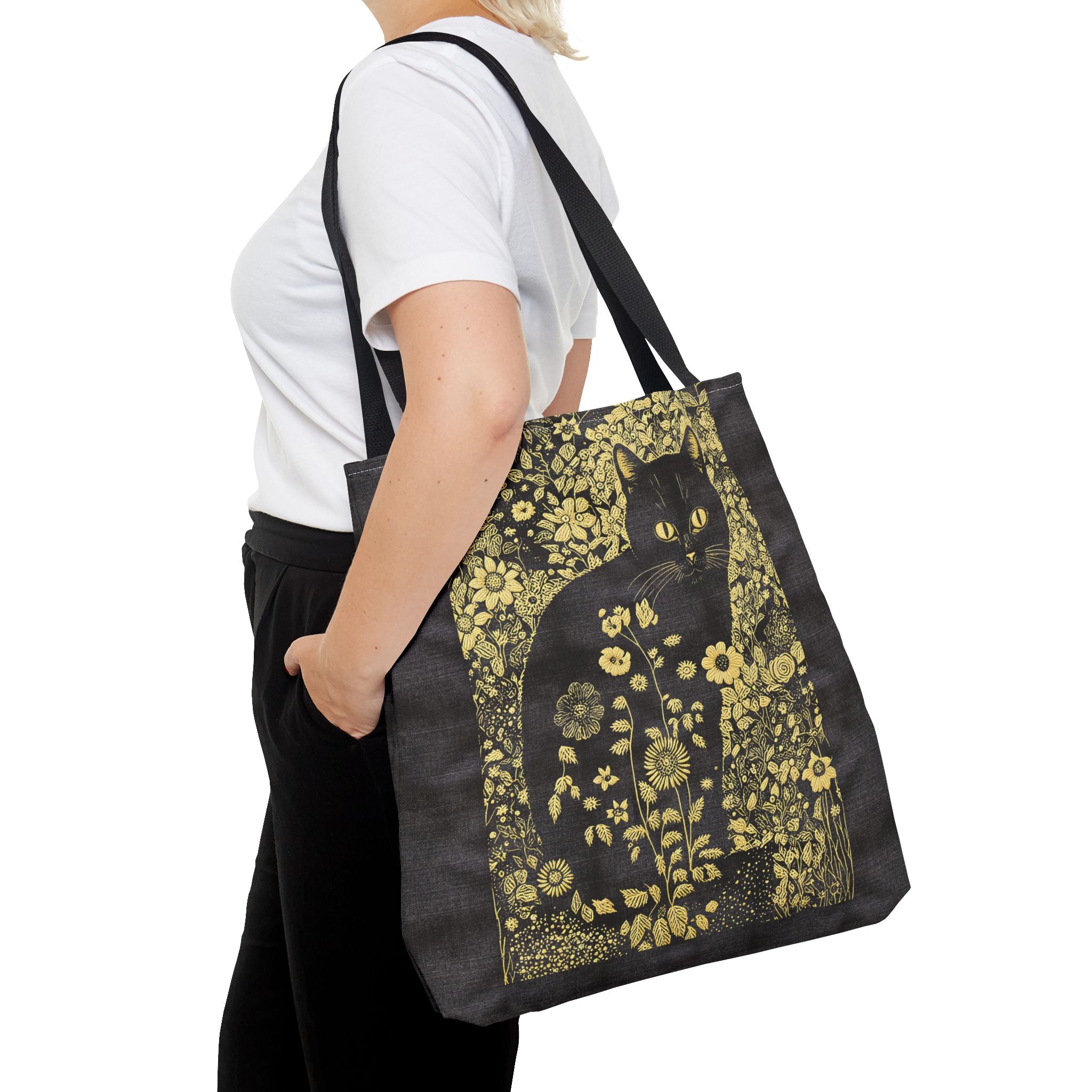 'Klimt Kat' Midnight Black Tote Bag