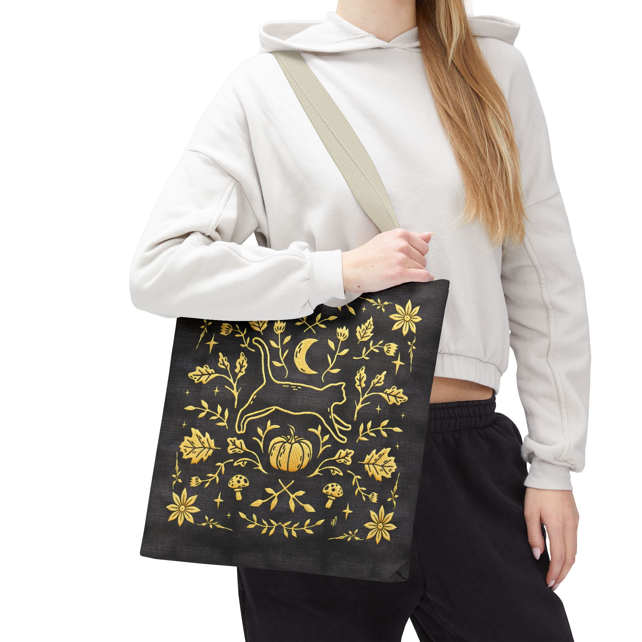 'Autumn Stroll' Midnight Black Tote Bag