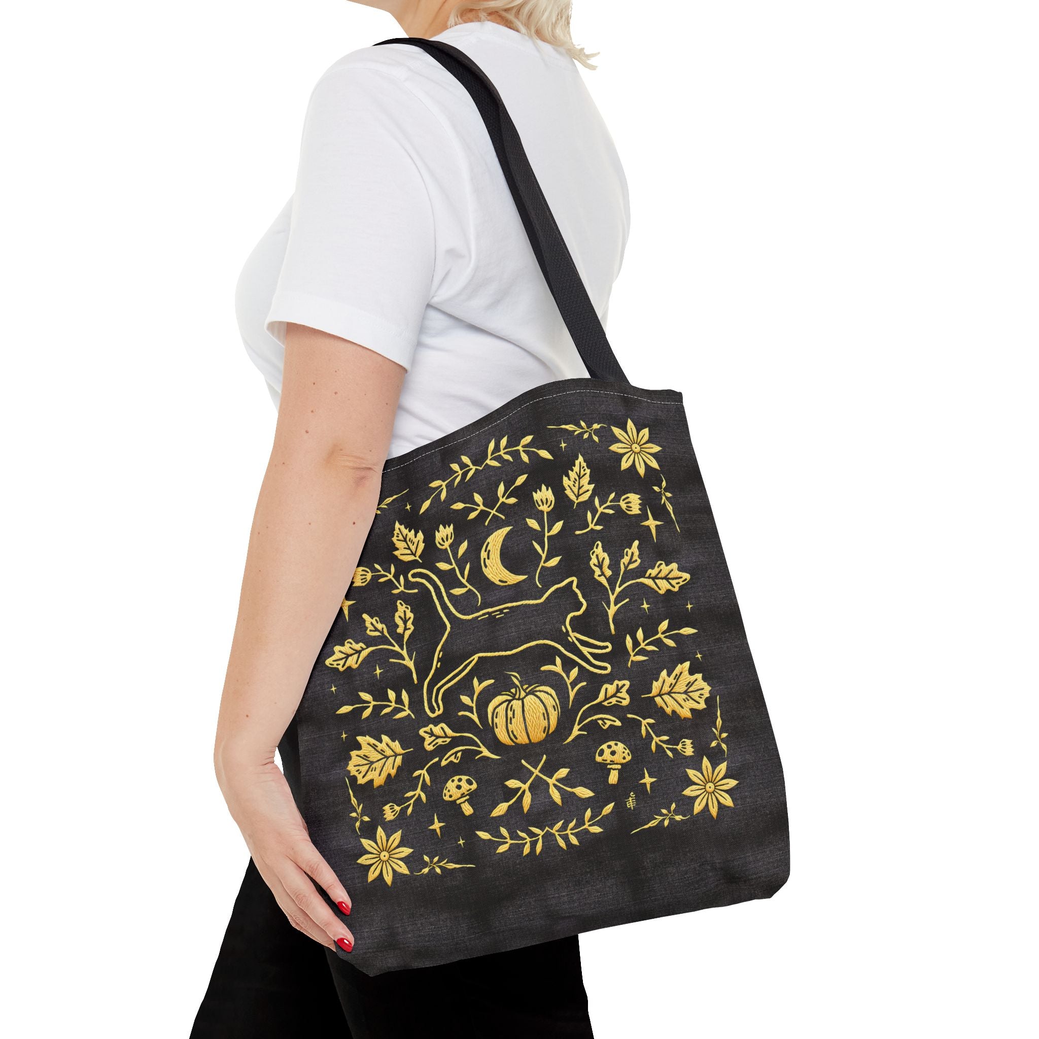 'Autumn Stroll' Midnight Black Tote Bag