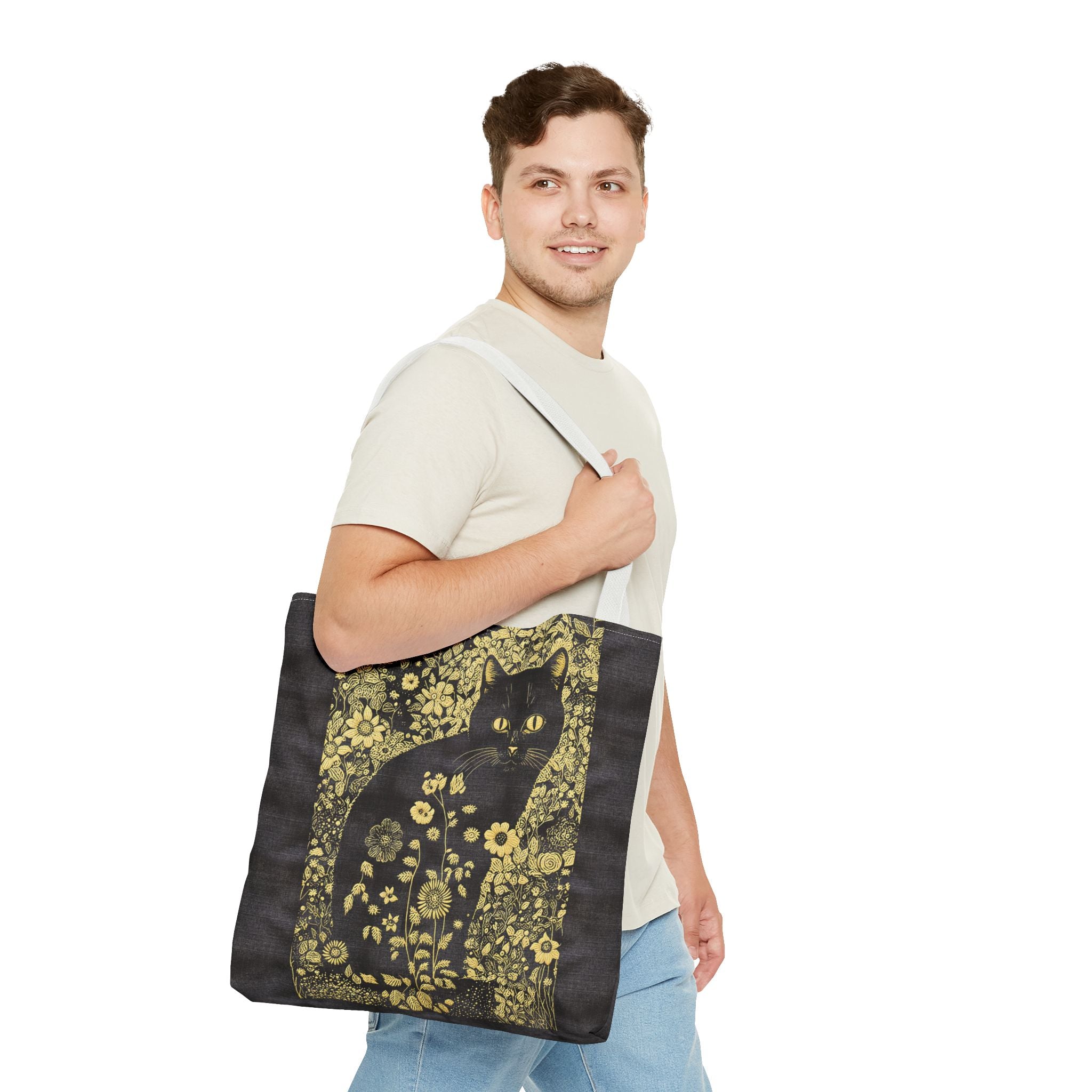'Klimt Kat' Midnight Black Tote Bag