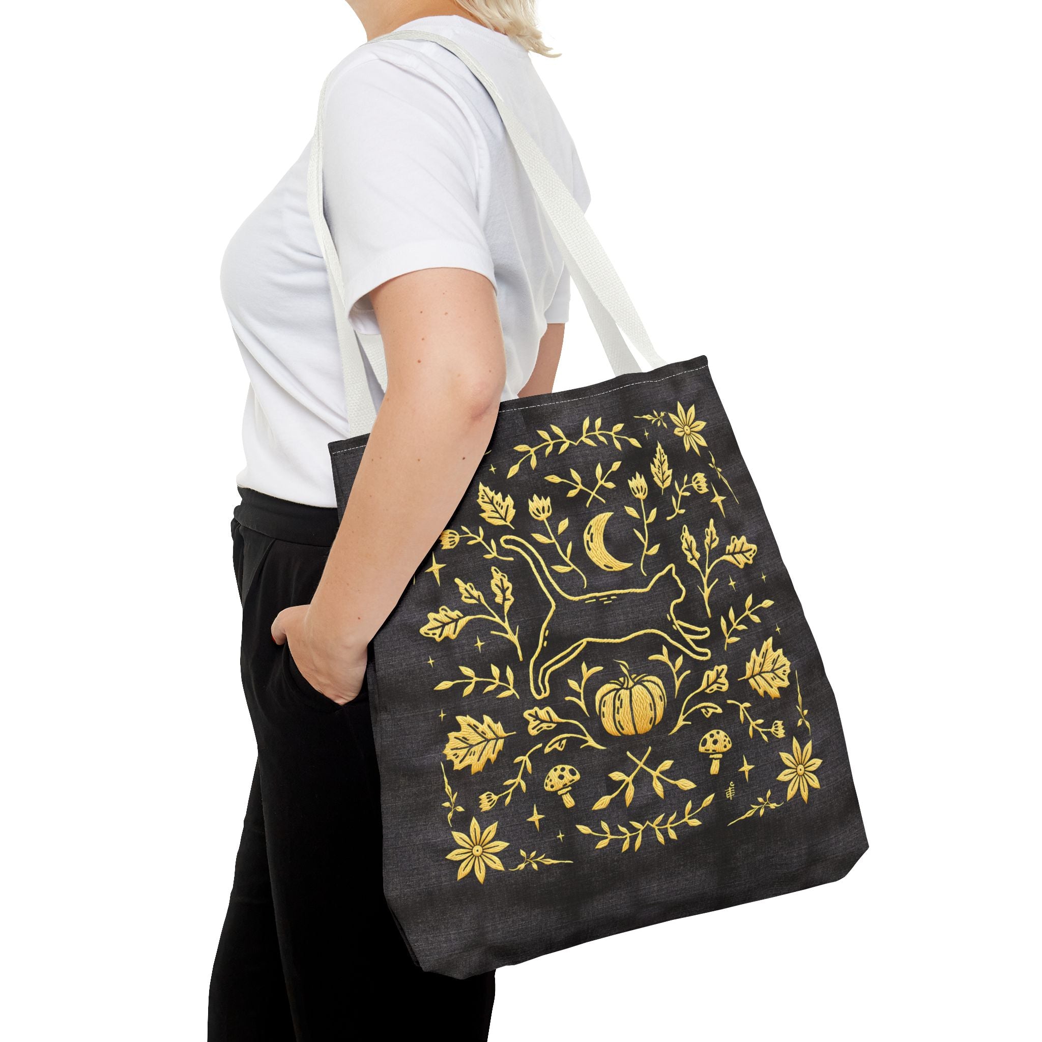 'Autumn Stroll' Midnight Black Tote Bag