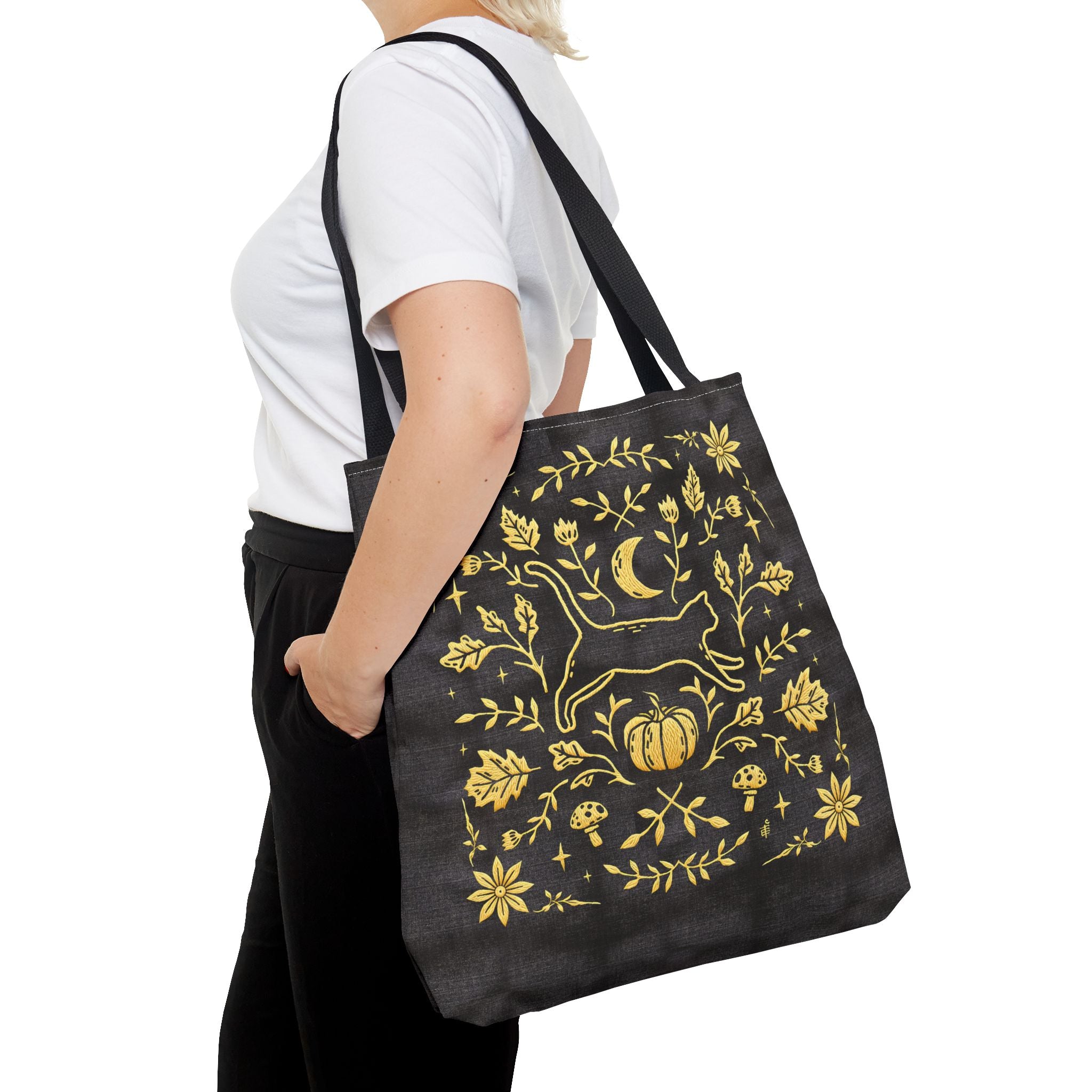 'Autumn Stroll' Midnight Black Tote Bag