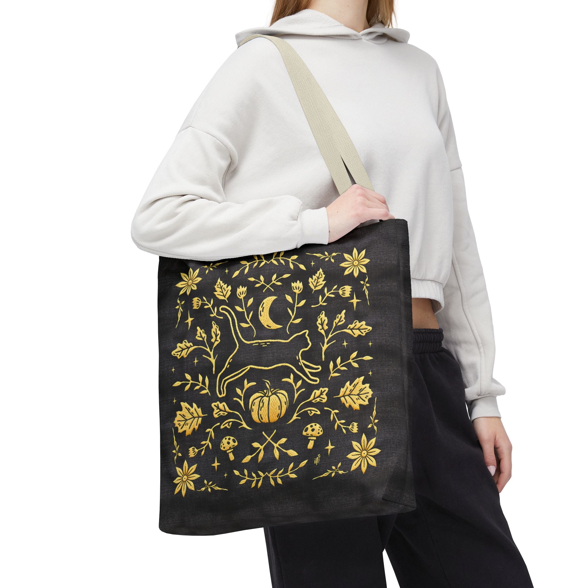'Autumn Stroll' Midnight Black Tote Bag