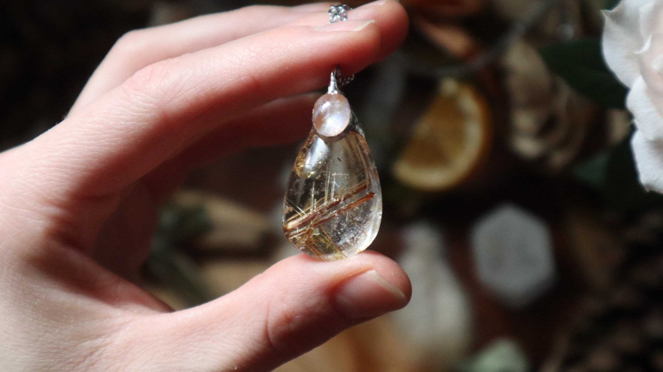 Rutilated Quartz & Rainbow Moonstone